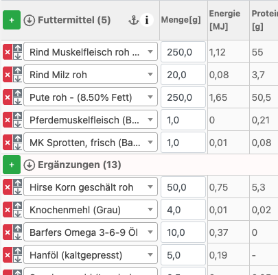 Compile a ration: select feeds and supplements from the database